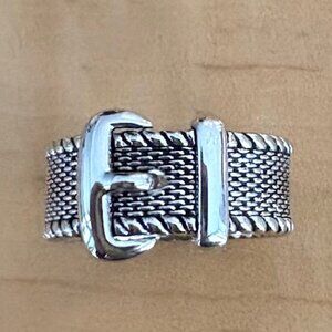 Rhodium Plated Solid Sterling Silver Buckle Ring  Size 7 NWOT Artisan made